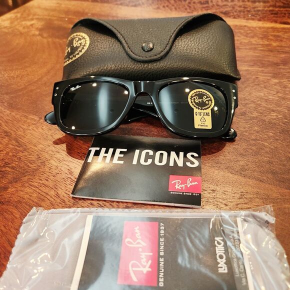 Ray-Ban Mega Wayfarer RB0840S 901/31 Black Green G-15 Sunglasses New with Case - Picture 2 of 13